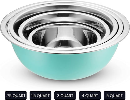 WHYSKO Stainless Steel Mixing Bowl Set, 10 Piece Stainless Steel Mixing Bowls with Lids Set for Food Prep Storage and Serving, Dishwasher Safe for Kitchen Baking Cooking, Silver