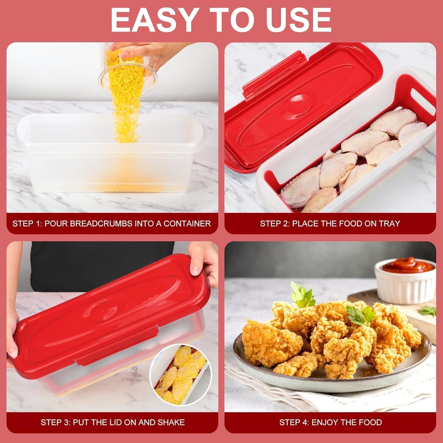 Batter Bowl with Lid, 2-Pack Fish Batter Shaker, Better Breader Shaker Bowl with Breading Shaker Tray, Batter Bowl with Lids Shaker for Frying Chicken Wings Fish Onion Rings Veggies (Blue)