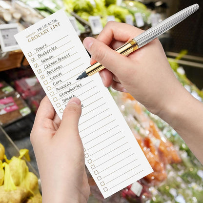 White Magnetic Meal Planner Notepad & Tear Off Weekly Grocery List for Fridge - Grocery Shopping List Notepad – Dinner List for Refrigerator - White and Gold Metalic Planner with 52 Sheets - 7 x 10 Inch