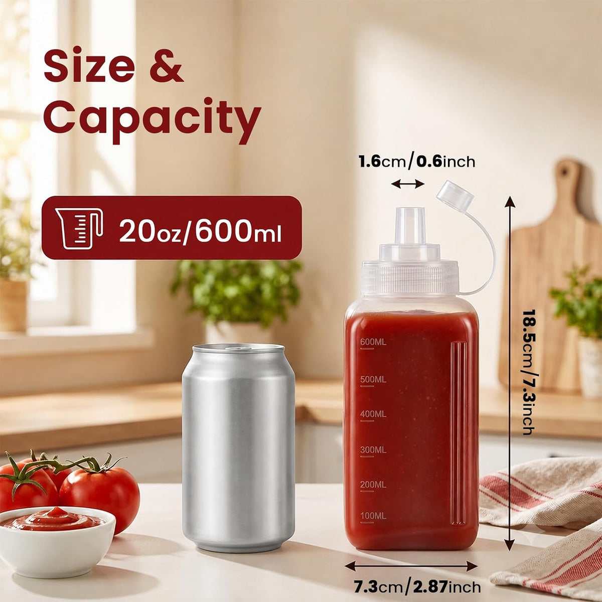 OAMCEG 20oz Condiment Squeeze Bottles, Plastic Sauce Bottles(0.6L)