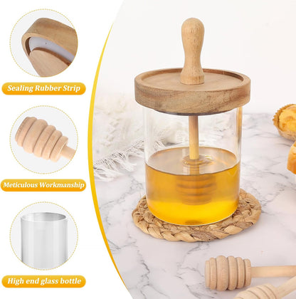 Honey Jar with Dipper and Lid,Glass Honey Pot Container Dispenser,Clear Glass Honey Container for Home Kitchen,Store Honey and Syrup,Easy to Clean… (12oz)