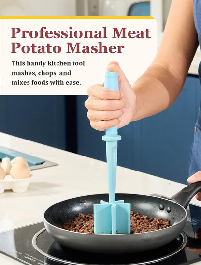 Meat Chopper for Hamburger, CLUEAPOP Premium Heat Resistant Masher and Smasher for Ground Beef, Nylon Ground Beef Chopper Tool and Meat Fork, Non Stick