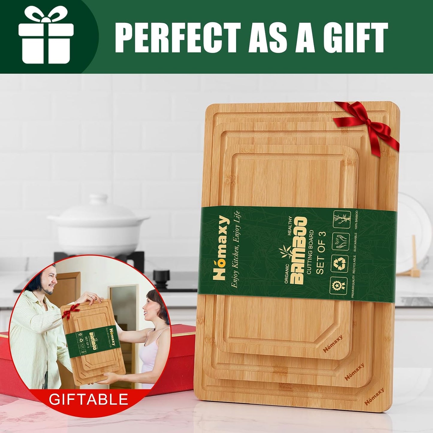 Homaxy Extra Large Bamboo Cutting Boards for Kitchen, 18x12.5" Wood XL Cutting Board with Juice Groove, Butcher Block Wooden Chopping Board for Kitchen, Meat, Cheese, Fruit & Vegetables - Pre Oiled