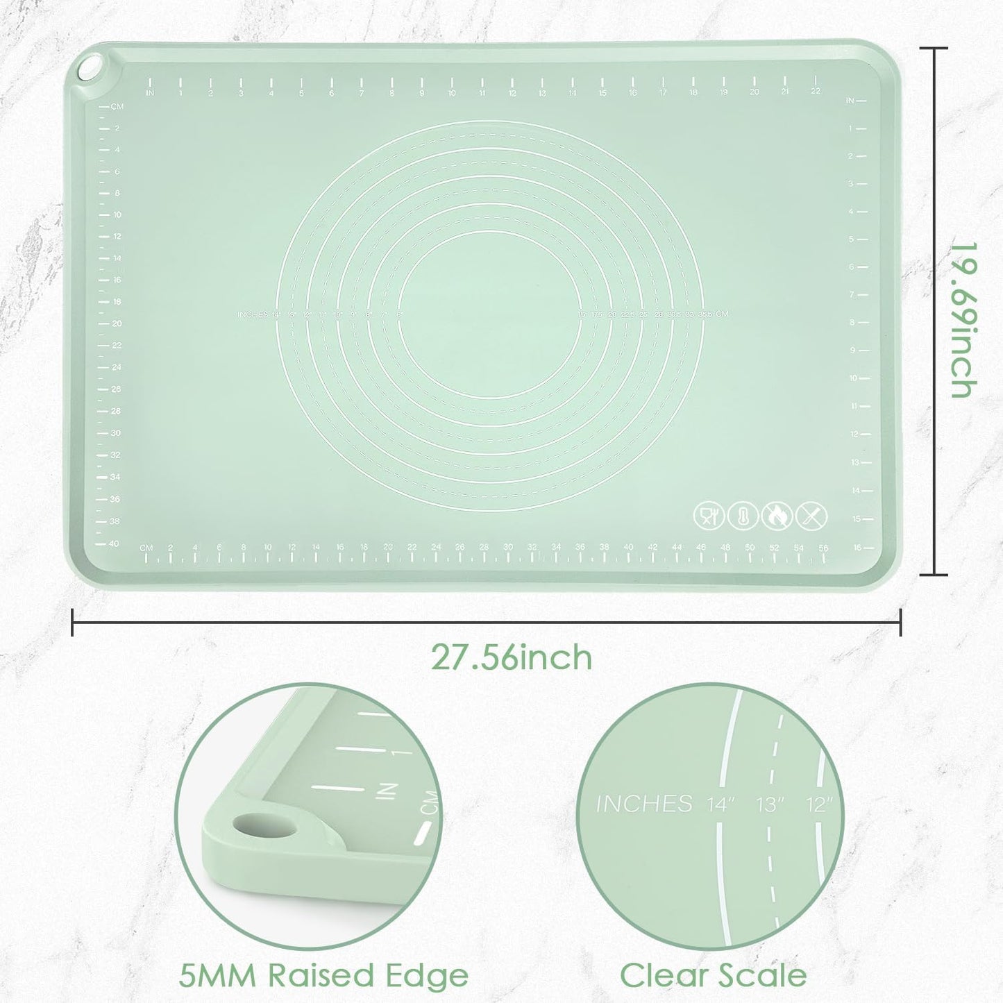 Extra Large Silicone Baking Mat for Countertops, Extra Thick 28" x 20" Non-Slip Pastry Mat with Raised Edges and Measurements, Food-Grade Dough Rolling Sheet for Kneading, Pizza, Bread,Fondant