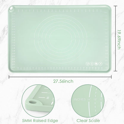 Extra Large Silicone Baking Mat for Countertops, Extra Thick 28" x 20" Non-Slip Pastry Mat with Raised Edges and Measurements, Food-Grade Dough Rolling Sheet for Kneading, Pizza, Bread,Fondant