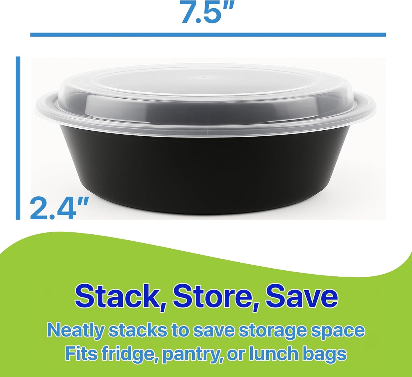 Meal Prep Containers Round [10 Set] x [16 oz] with Lids, 1 compartment, Stackable, Reusable, Leakproof, Food Safe, Microwave, Freezer & Dishwasher Safe for Food Prep Storage (10 Set, 16 oz)