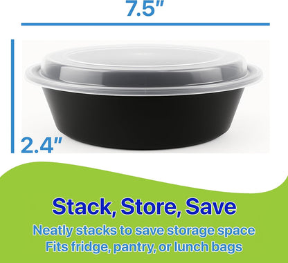 Meal Prep Containers Round [10 Set] x [16 oz] with Lids, 1 compartment, Stackable, Reusable, Leakproof, Food Safe, Microwave, Freezer & Dishwasher Safe for Food Prep Storage (10 Set, 16 oz)