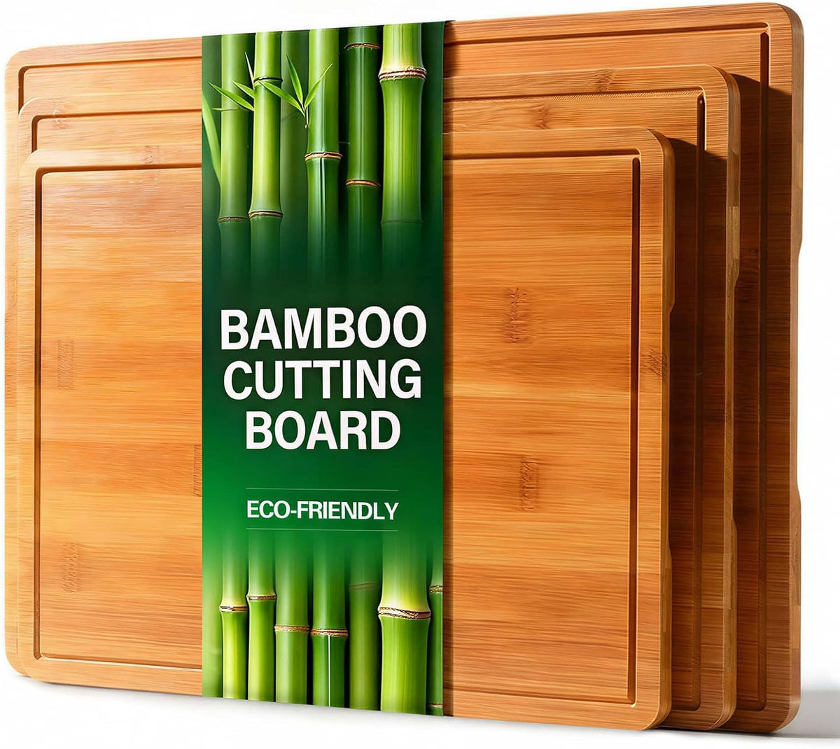 Zarler Bamboo Cutting Boards for Kitchen, 3 Piece Durable Wood Cutting Board with Juice Grooves and Handles, Wooden Chopping Board Set for Meal Prep, XL Size, Ideal Kitchen Gift