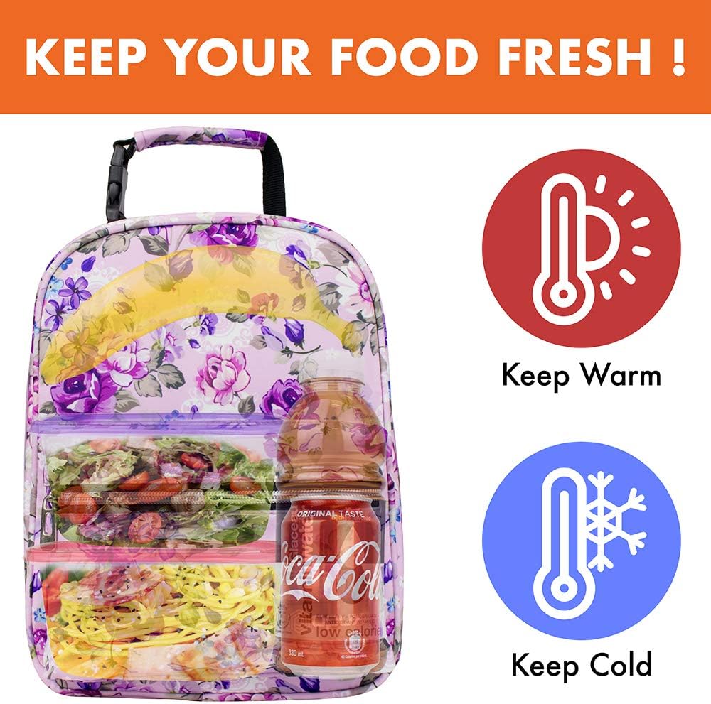 opux Lunch Box for Girls Boys Kids, Insulated Leakproof Lunch Bag, Reusable Teen Lunch Boxes for School, Medium Large lunchbox for Women Men Adult for Work with Front Back Pocket (Purple)