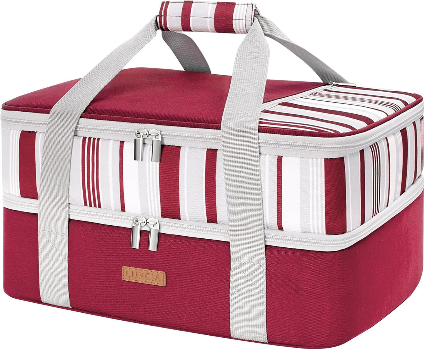 LUNCIA Insulated Single Decker Casserole Carrier, Lasagna Lugger Tote Keeps Food Hot or Cold, Thermal Lunch Bag for Potluck Parties, Picnic and Cookouts, Fits 9" x 13" Baking Dish, Black