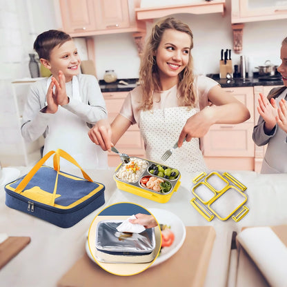 Stainless Steel Bento Lunch Box Set with Spoon, Fork & Insulated Lunch Bag, 25oz Leakproof Bento Box for Adults & Kids, Ideal for School, Home, Office, Picnic & Healthy meal prep containers (yellow)