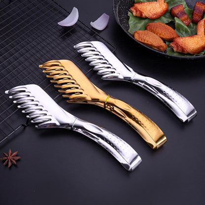 Pasta Tongs,spaghetti tongs,Stainless Steel Kitchen Utensil for Spaghetti, Lasagna, Salad & Sliced Foods, Serrated Tips for Easy Lifting, Secure Grip & Draining (Gold)