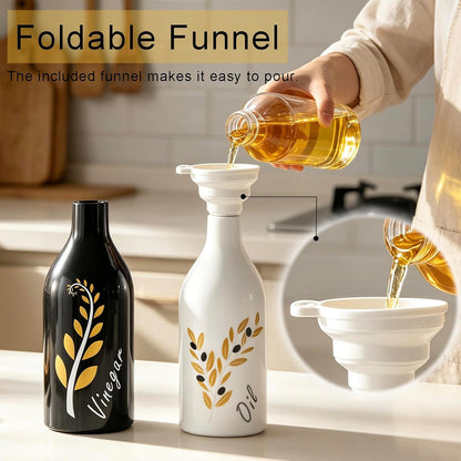 Oil and Vinegar Dispenser with Spout Set of 2, 13.5oz Olive Oil Dispenser Bottle for Kitchen Leakproof Oil Containers with Stainless Steel Pourer Suitable for Oil, Vinegar, Soy Sauce