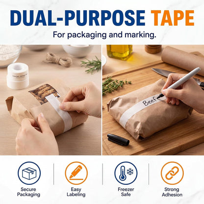 Resurhang Freezer Label Kit for Food Storage Includes 500 Pcs Waterproof Removable Food Labels 3/4 Inch x 55 Yd, 3 Rolls Masking Tape, 3 Marker Pens for Kitchens Refrigerator Meal Prep(White)
