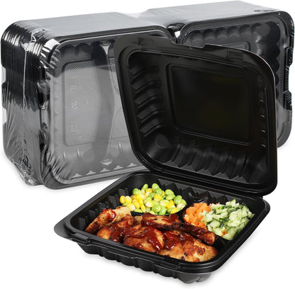 Meal Prep Container Reusable 40 Pack 34oz - Shrink Wrap Leakproof | Portion Control Leftover Plastic Food Containers with Lid | BPA Free Freezer & Microwave Safe | 4 Compartment Takeout Boxes
