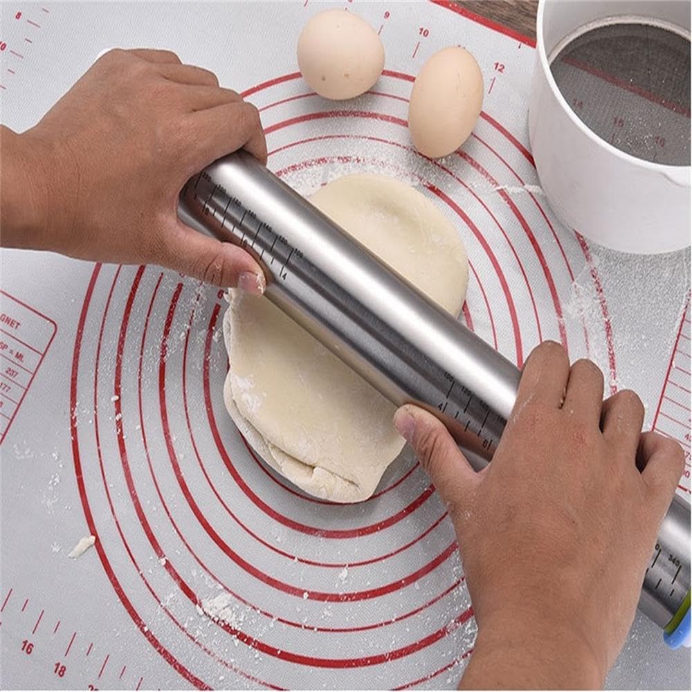 AMUZHI Rolling Pin nonstick and Silicone Baking Pastry Mat (red)