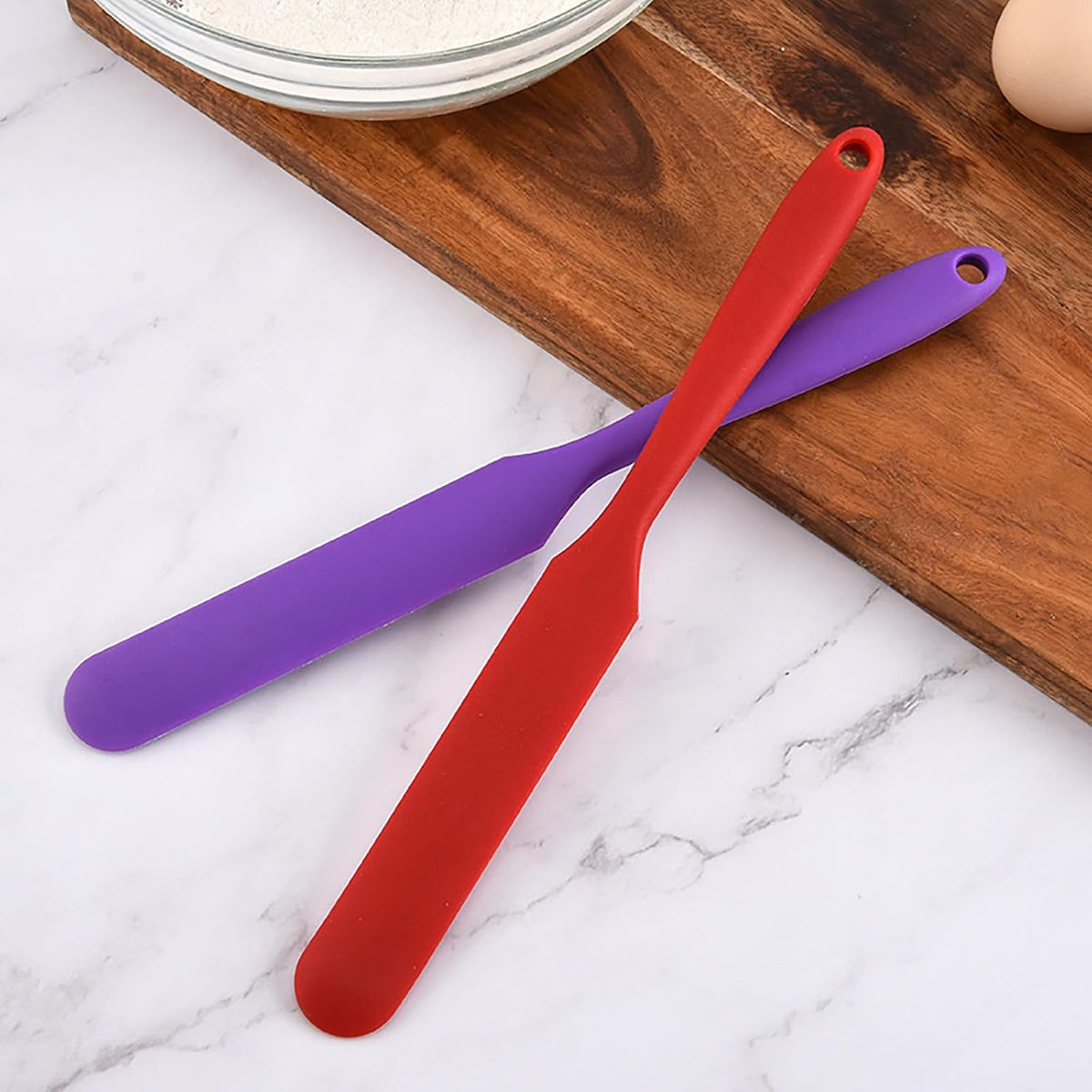 【6 Pack】Silicone Jar Spatula,Cake Cream Butter Spatulas,Icing Spatula,Sourdough Spatula with Long Handle, Jar Scraper Spatula (Black,Red,Orange,Blue,Green,Purple)
