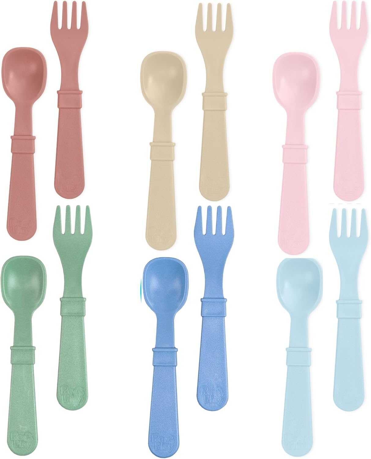 Re-Play Toddler Forks and Spoons Set - 6x6 Utensils Set for Kids - Dishwasher and Microwave Safe - Made in USA - Set of 12-5.8" x 1.2" x 0.2" - Sorbet