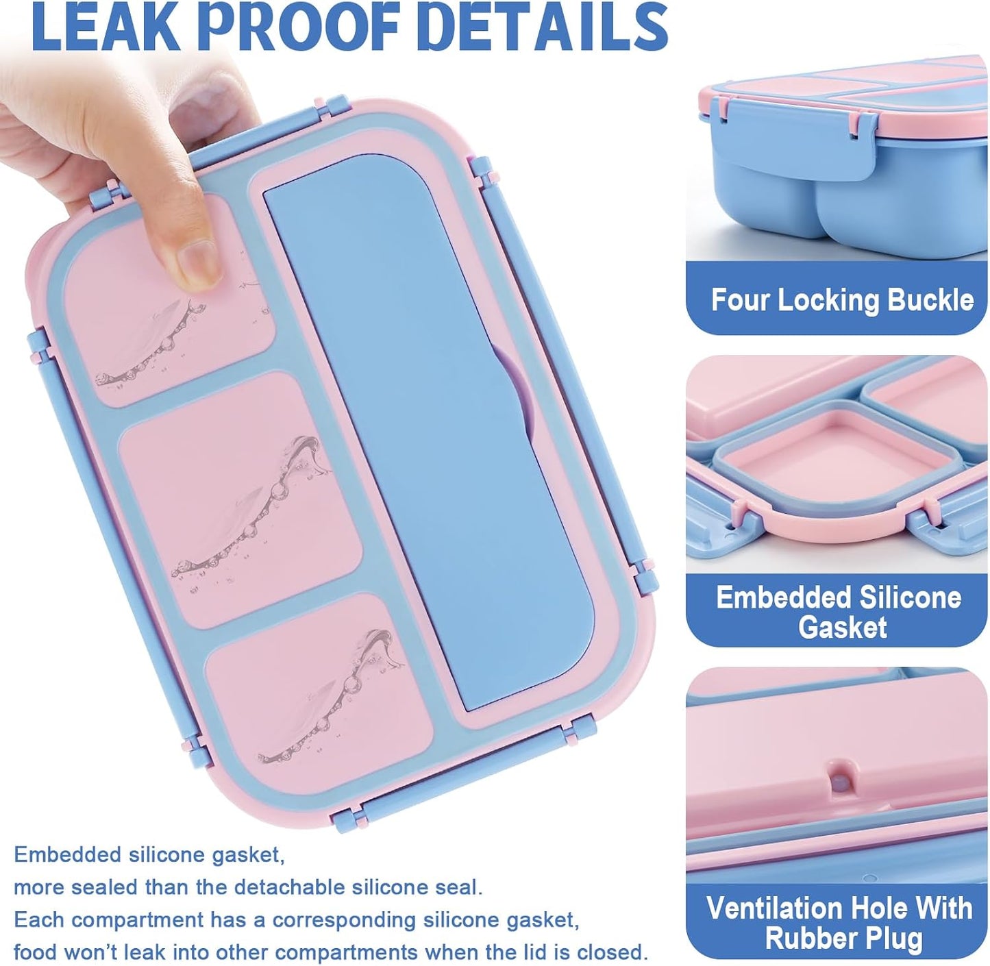 Bento Box Adult Lunch Box, Lunch Containers for Kids Girls Boys with 4 Compartments, Lunchable Food Container with Utensils, Sauce Jar, Muffin Liners, 40 Oz/5 Cup, Microwave Safe, Lavender