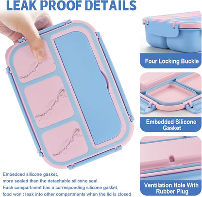 Bento Box Adult Lunch Box, Lunch Containers for Kids Girls Boys with 4 Compartments, Lunchable Food Container with Utensils, Sauce Jar, Muffin Liners, 40 Oz/5 Cup, Microwave Safe, Lavender