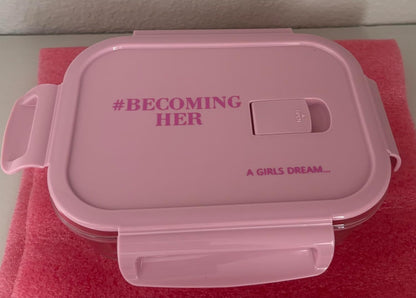 [10 Pack] Pink Glass Meal Prep Containers with Airtight Lids, Microwave, Oven, Freezer/Fridge and Dishwasher Safe, BPA-Free, Motivational #BecomingHer, A Girls' Dream, 640ml and 1040ml