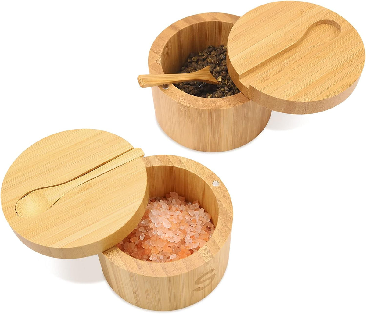HTB Bamboo Salt Cellar with Mini Spoon and Magnetic Swivel Lid