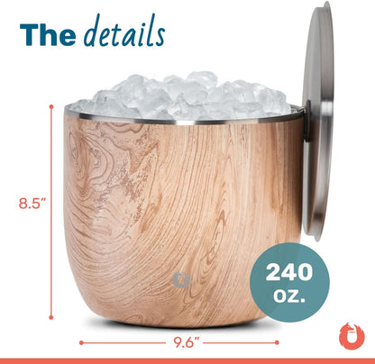 SNOWFOX Plus, Premium Vacuum Insulated Stainless Steel Ice Bucket with Lid/Scoop,Home Bar Accessories,Elegant Bartending Ice Bucket for Parties,Beautiful Outdoor Entertaining Supplies,3L,Natural Teak
