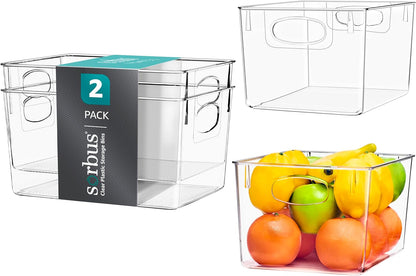 Sorbus Large Clear Plastic Storage Bins for Shelves, Clothes, with Handle - Clear Storage Bins, Drawer, Shelf, Closet, Pantry, Fridge, Freezer Organizer Bins, Closet Organizers and Storage (4 pack)