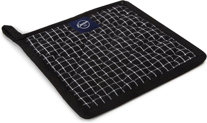 Encasa XO Pot Holders, Quilted Kitchen Hot Pads 8"x8" Black