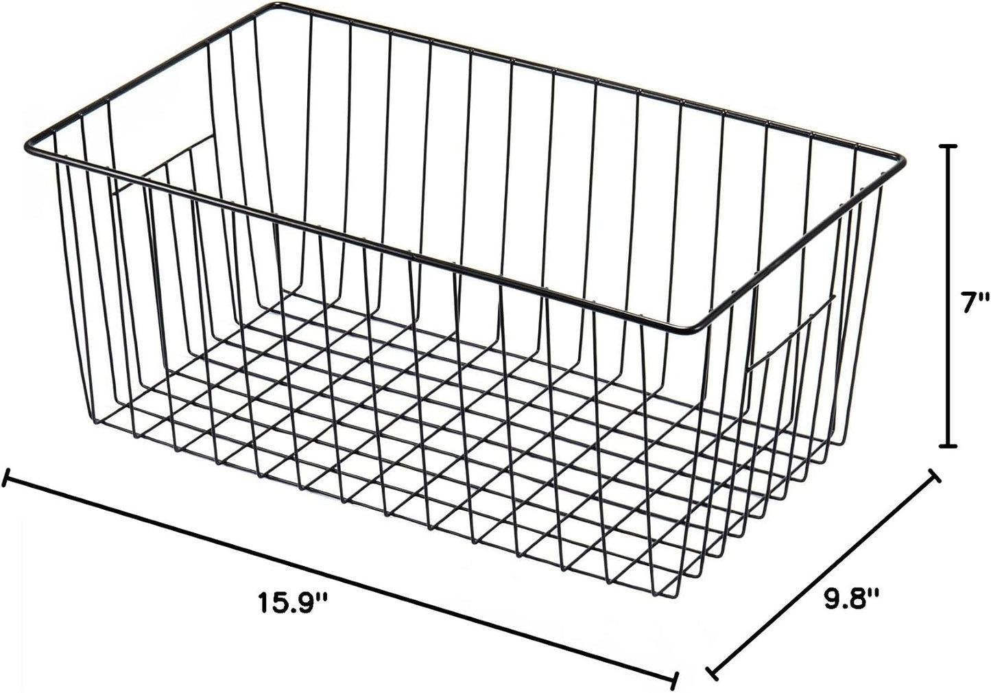 16inch Farmhouse Freezer Wire Baskets Organizer Storage Bins Large Organizer Baskets with Handles for Storage, Office, Kitchen, Pantry, Cabinet, Closets - Set of 6 (White 6)