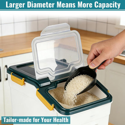 4 Pack Rice Container 25 lbs Large Bulk Flour Sugar Storage Holdhouse Plastic Grain Cereal Dry Goods Bin with Spoon and Measuring Cup for Kitchen Pantry Organization - Green
