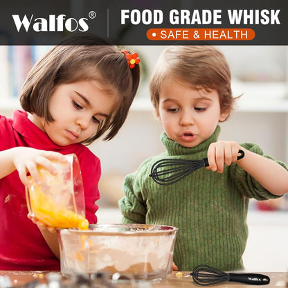 Walfos Silicone Whisk,Stainless Steel Wire Whisk -Heat Resistant 480°F Kitchen Whisks for Non-stick Cookware,Balloon Egg Beater Perfect for Blending,Whisking,Beating,Frothing & Stirring,Black