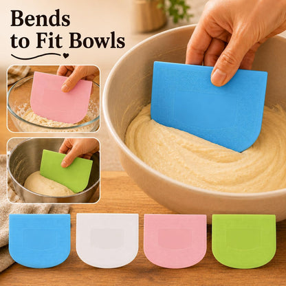 Dough Scraper Set, 4 Pcs Bowl Scrapers, Flexible Dough Cutters for Baking