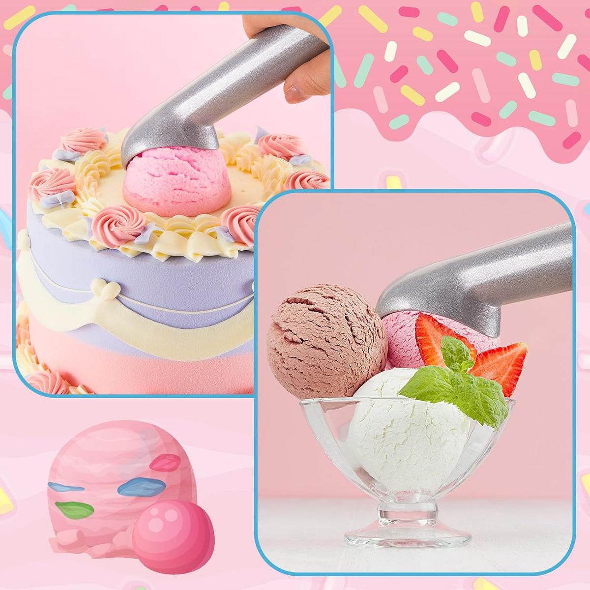 Gejoy Ice Cream Scoop Set, Ice Cream Scoops 7 Inch, Silver