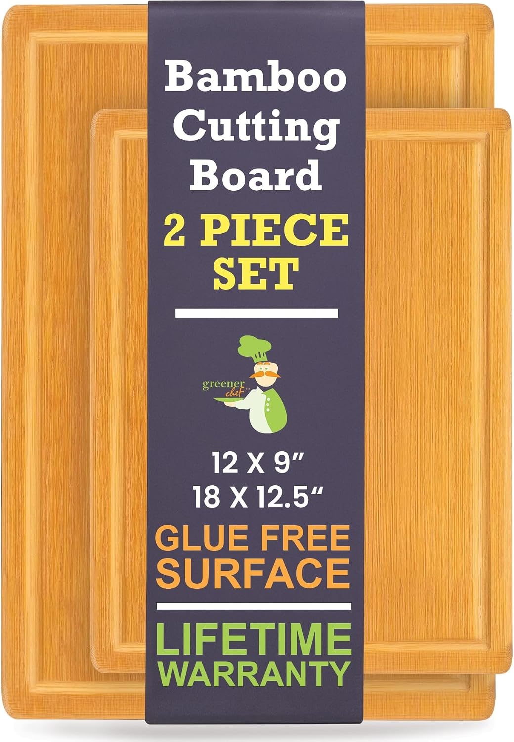 Greener Chef Luxury Bamboo Cutting Board Set of 3 with Glue-Free Surface Technology - Extra Spacious Wood Cutting Boards for Kitchen and XL Chopping Board Set - Replacements for Life