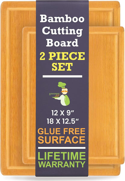 Greener Chef Luxury Bamboo Cutting Board Set of 3 with Glue-Free Surface Technology - Extra Spacious Wood Cutting Boards for Kitchen and XL Chopping Board Set - Replacements for Life