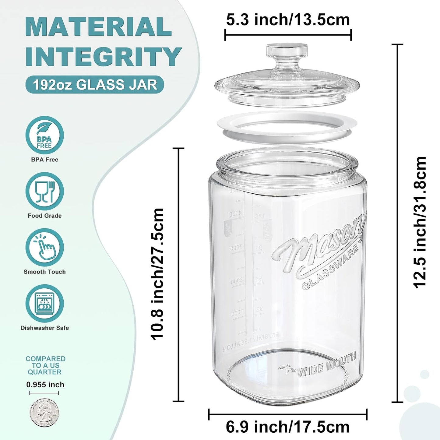 Ritayedet 2 Pack 1 Gallon Cookie Jars, Sourdough Starter Jar with Lids | Wide Mouth Food Storage Containers for Flour, Sugar, Sourdough Starter, Candy, Coffee, Dog Treat, Apothecary, Laundry