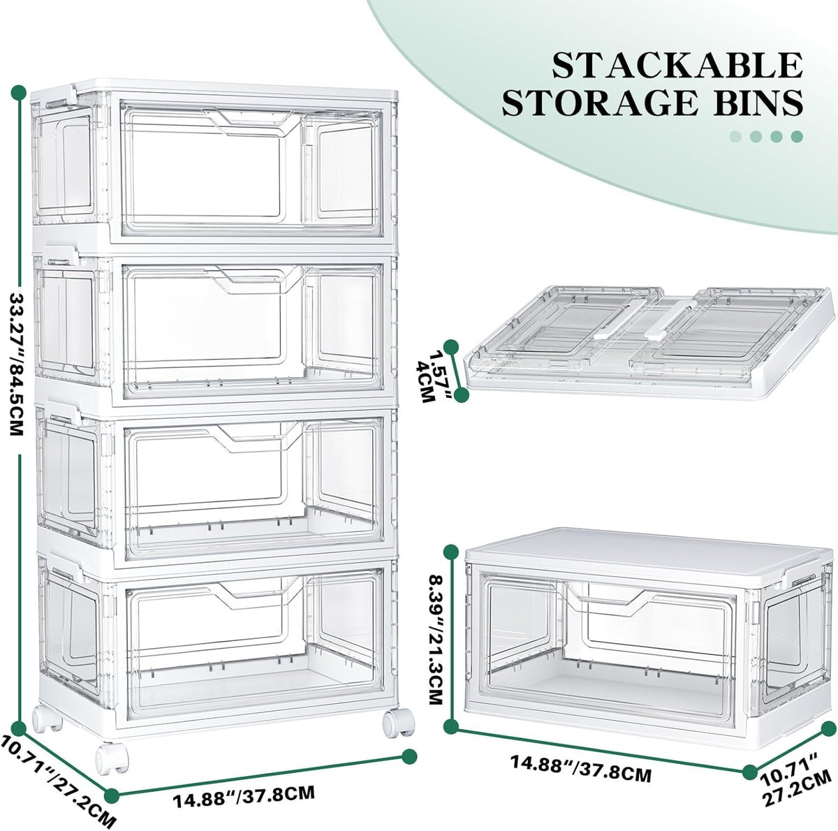 Kmiectse Clear Storage Bin with Lid 3 Pack 【Stackable & Sturdy】 Plastic Multifunctional Folding Storage Bins for Bedroom, Living Room, Study,Room, 23 QT Folding Box with Magnetic Door