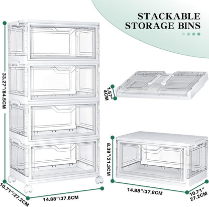 Kmiectse Clear Storage Bin with Lid 3 Pack 【Stackable & Sturdy】 Plastic Multifunctional Folding Storage Bins for Bedroom, Living Room, Study,Room, 23 QT Folding Box with Magnetic Door