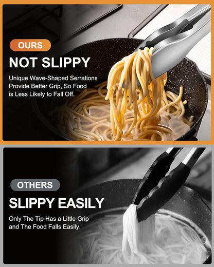 Good Grip Cooking Tongs with Silicone Tips, Set of 3-7" 9" and 12" | 600ºF Heat Resistant, 5-Layer Heavy Duty Stainless Steel, Pull Lock, Non Stick - Kitchen Tongs for Salad, Cooking and Frying