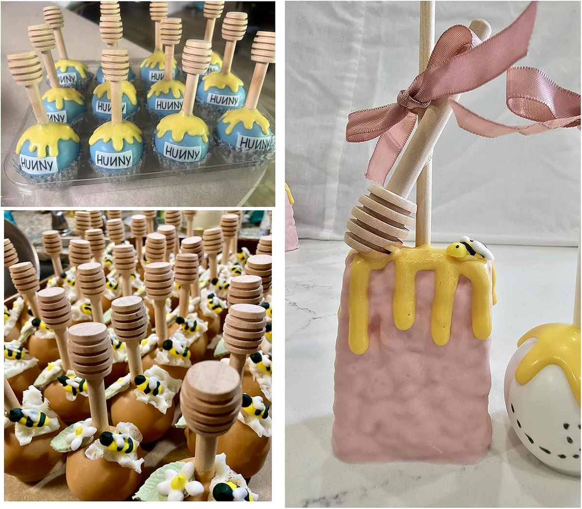 6 inch Wooden Honey Mixing Stirrer Dipper Stick Collecting Dispensing Drizzling Honey Spoon Dipper Jam Portable Wedding Party Gift (100, 6Inch)
