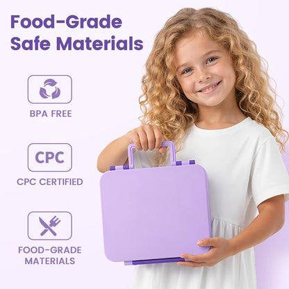 LOHASOK Bento Lunch Box Kids with 8oz Soup Thermo, Leak-Proof Lunch Containers with 4 Compartment, Thermo Hot Food Jar and Insulated Lunch Box for School Blue