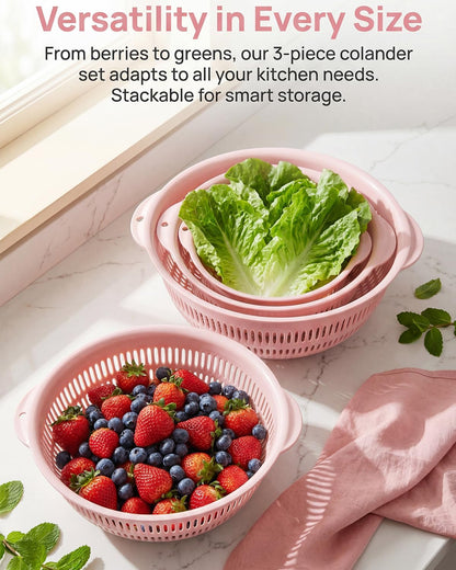 3 pcs Plastic Wash Basket Round Perforated Colander Wash Vegetables and Fruits Drain Cooked Pasta Kitchen Essentials Food Strainer Basket Strainer Kitchen Blue Yellow green red (3PCS-Green)