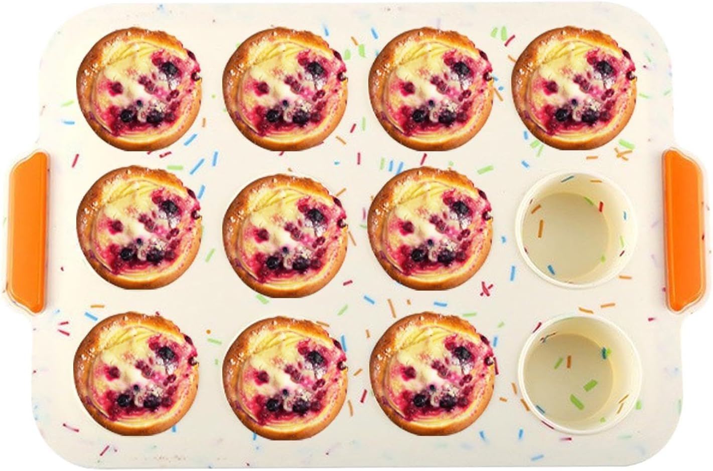 12 Cups Silicone Muffin Pan, Cupcake Pan with Handles, Non Stick Muffin Tray Cupcake Baking Pan for Oven, for Baking Cupcakes, Egg Bites, Oven and Dishwasher Safe(COLOR:as shown)
