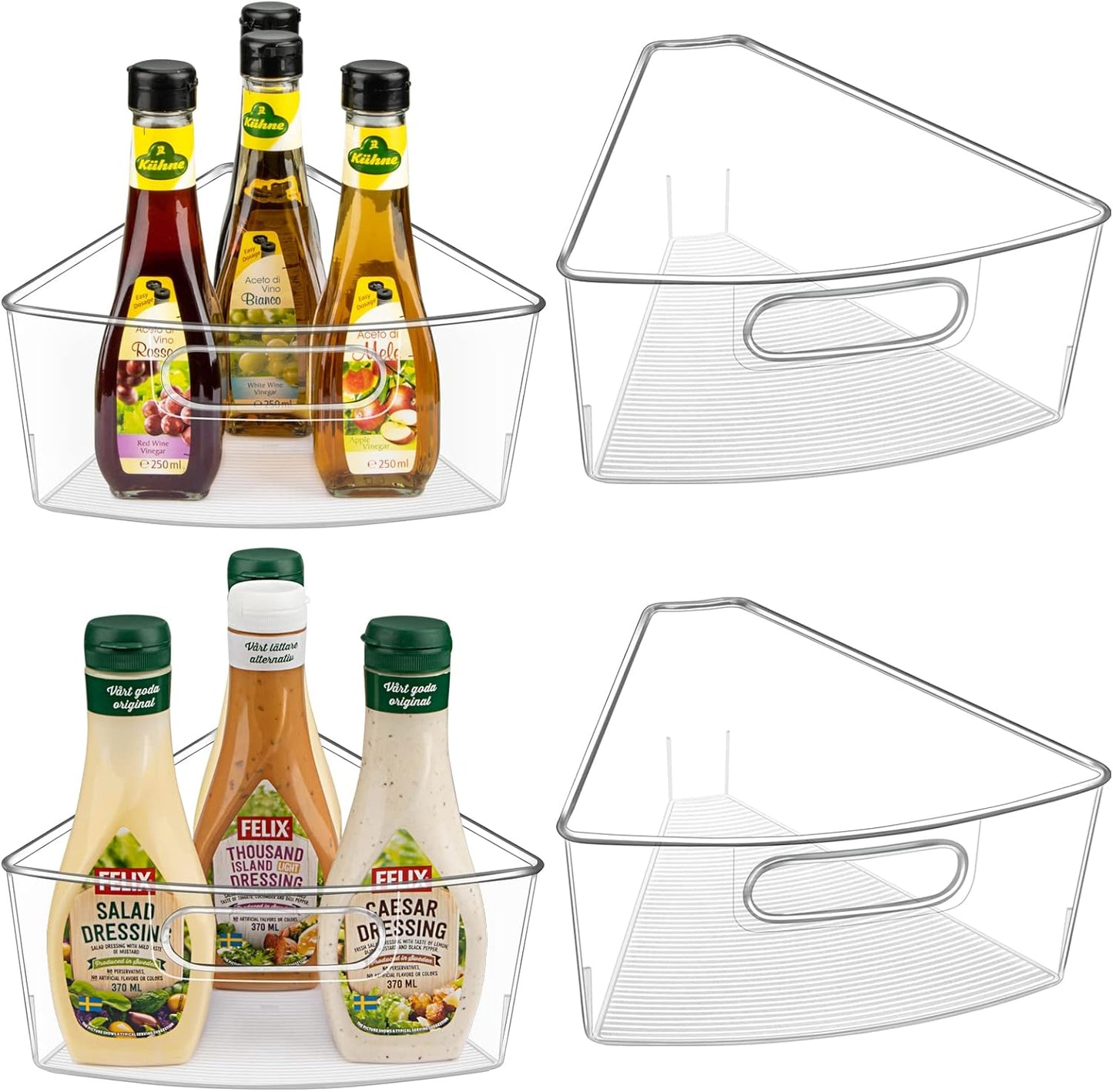 JEISSLIA Lazy Susan Cabinet Organizer Bins for 26"/ 28"/ 32" Diameter Corner Organizer, Plastic Cabinet Storage Bin, 1/8 Wedge - Food Safe, BPA Free, with Non-Slip Pads (for 26" Diameter, 6 Pack)