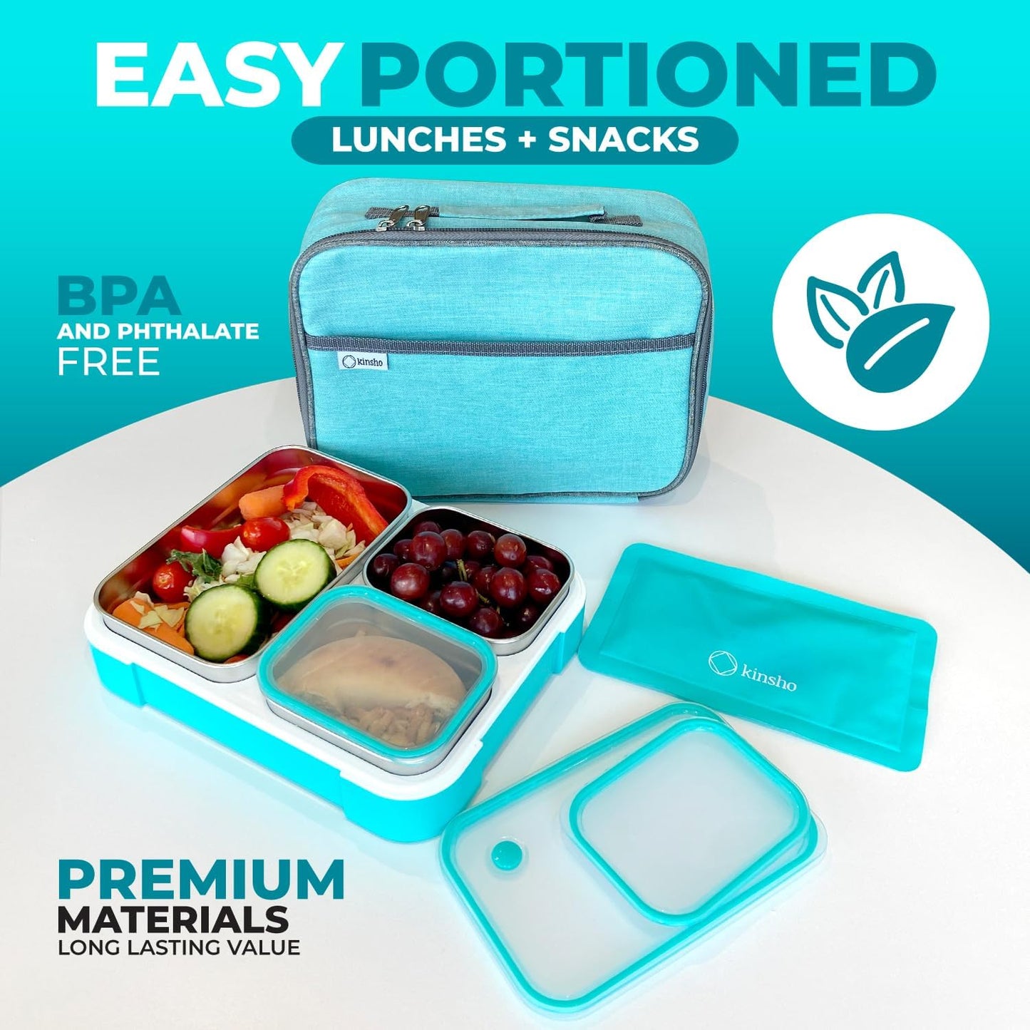 Stainless Steel Bento Lunch Box Set For Adults, Kids - Insulated Bag And Ice Pack - Leak-Proof Metal Compartment Meal Prep Food & Snack Containers For Work Travel School Daycare, 42 Oz Grey Black