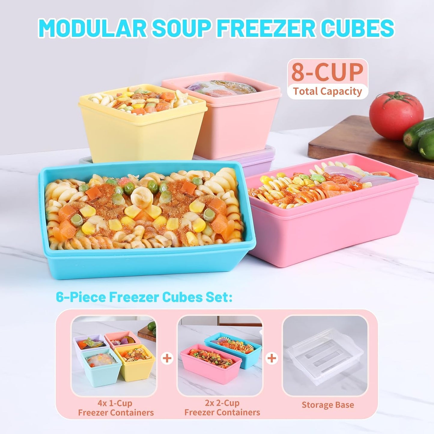 Gemice 1-Cup Silicone Freezer Molds with Lids, Individual 4-Pack Portion Soup Cubes Freezer Trays for Food Storage, Oven & Dishwasher Safe, BPA-Free, Silicone Freezer Containers for Meal Prep