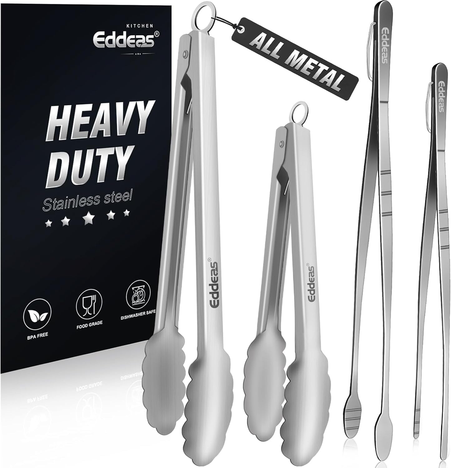 Eddeas Kitchen Tweezers Tongs, Cooking Tweezers Stainless Steel - 3 Size 12'' 10'' & 8 inch Ideal for Meat, pasta, plating and pinching delicate small pieces of food, Set of 3