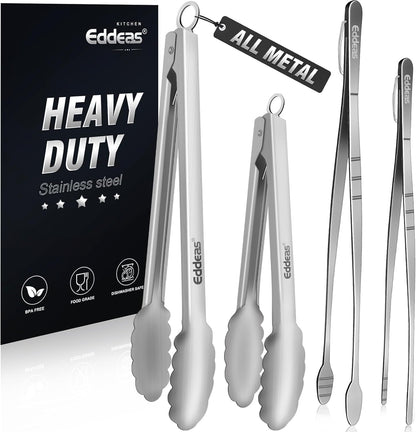 Eddeas Kitchen Tweezers Tongs, Cooking Tweezers Stainless Steel - 3 Size 12'' 10'' & 8 inch Ideal for Meat, pasta, plating and pinching delicate small pieces of food, Set of 3