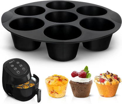 Air Fryer Muffin Pan (7 Cups) – 6.9" Round Egg Bites Silicone Mold Compatible with 3.5–5.8l Fryers, Heat Resistant & Dishwasher Safe – Nonstick Silicone Muffin Pan for Muffins, Egg Bites & Easy Snacks